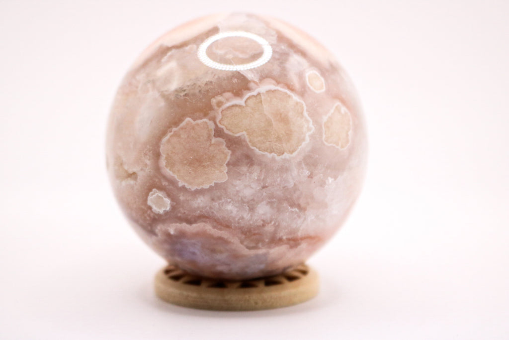 Pink flower agate sphere 3