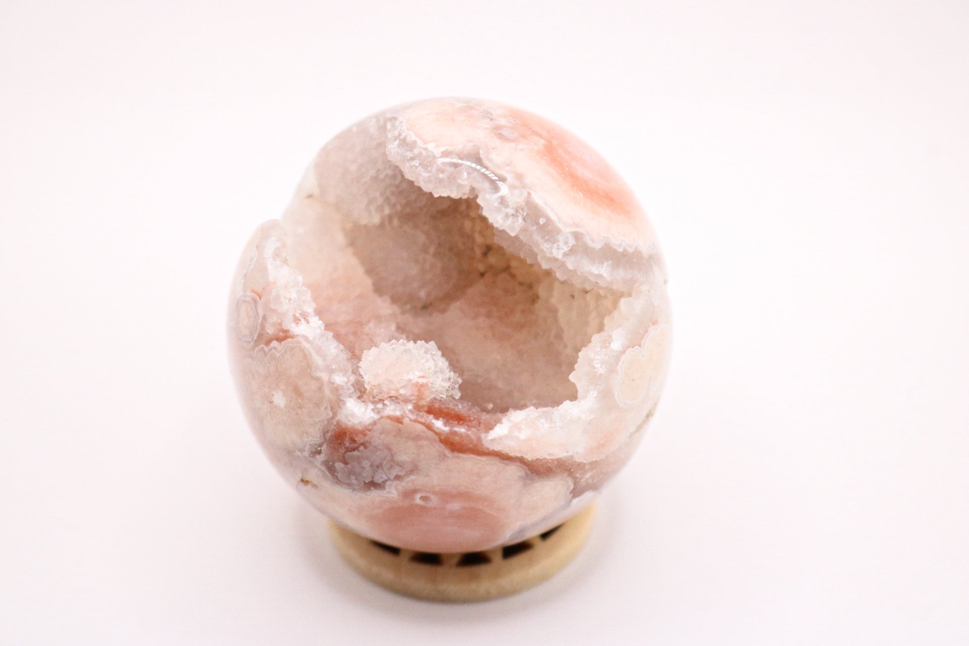 Pink flower agate sphere 3