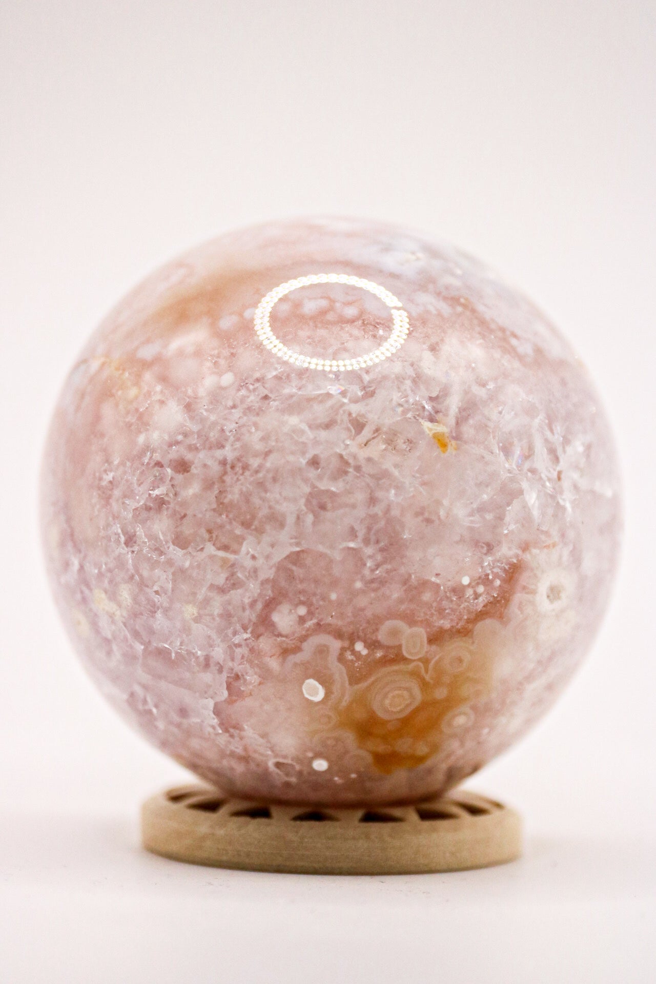 Pink flower agate sphere 6