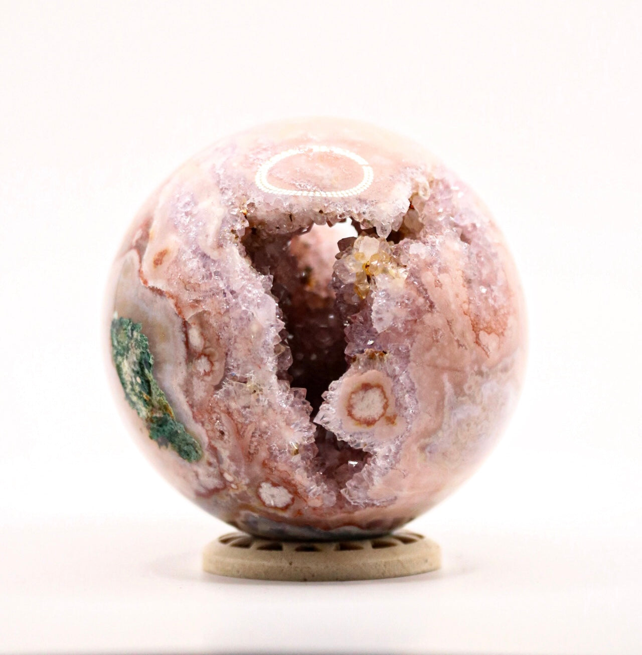 Pink flower agate sphere