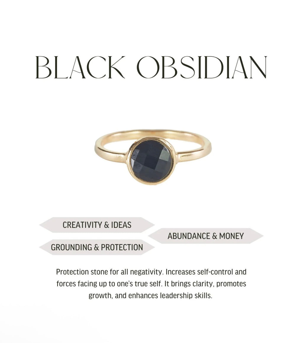 Black obsidian - Briolette ring - Gold plated
